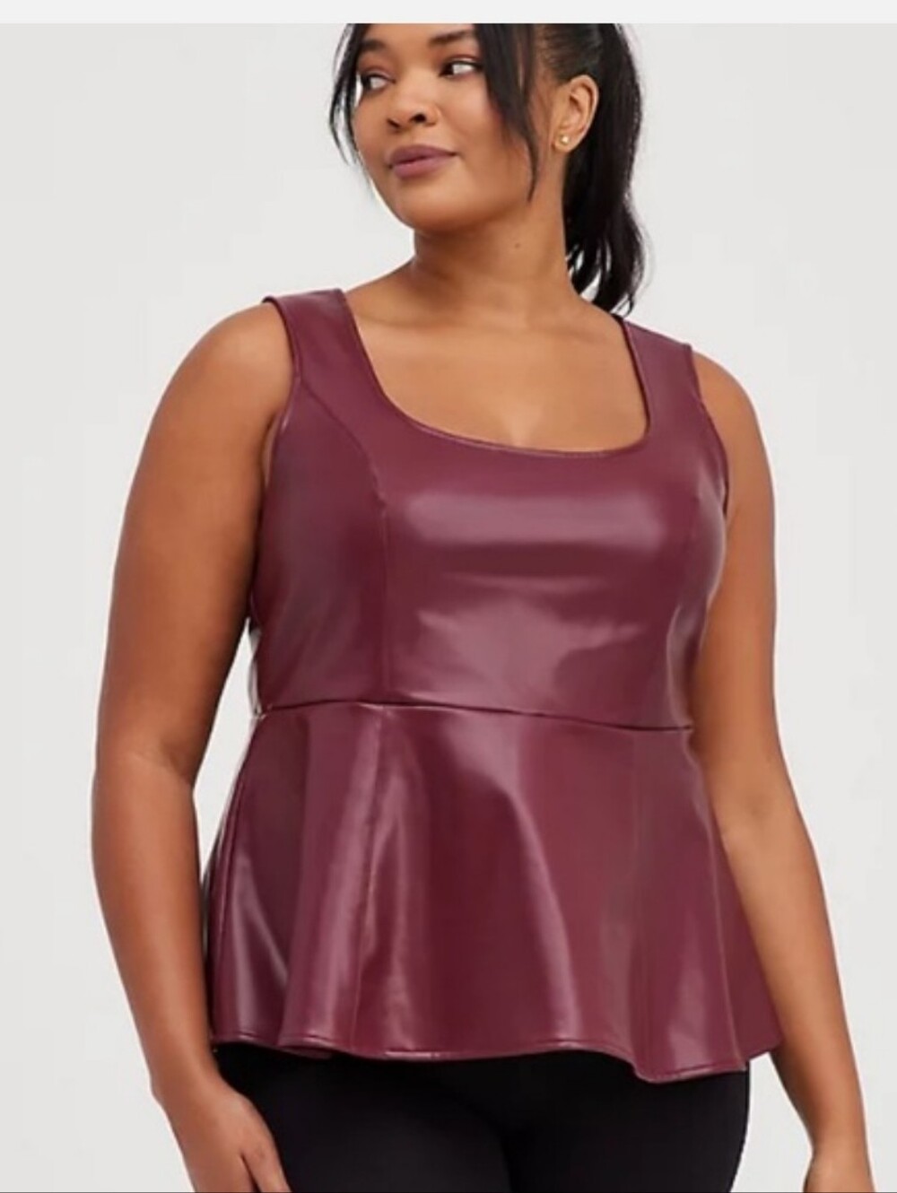 torrid Burgundy Faux Leather Peplum Tank 1X